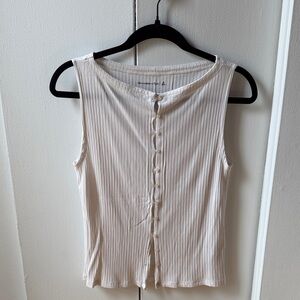Sleeveless Ribbed Button Up Top
